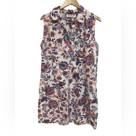IB Diffusion Shirt Dress Multi Floral Paisley Womens XL Sleeveless 1/2 Button Up - Picture 1 of 4